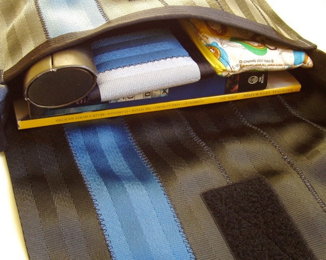 Seat Belt Messenger Bag in Black and Blue (M-6)