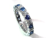 Eternity silver ring, 2.75 carat of blue and white Sapphires. Payment Plan is available.  P-018-1