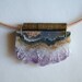 Amethyst geode slice, vintage brass and leather necklace