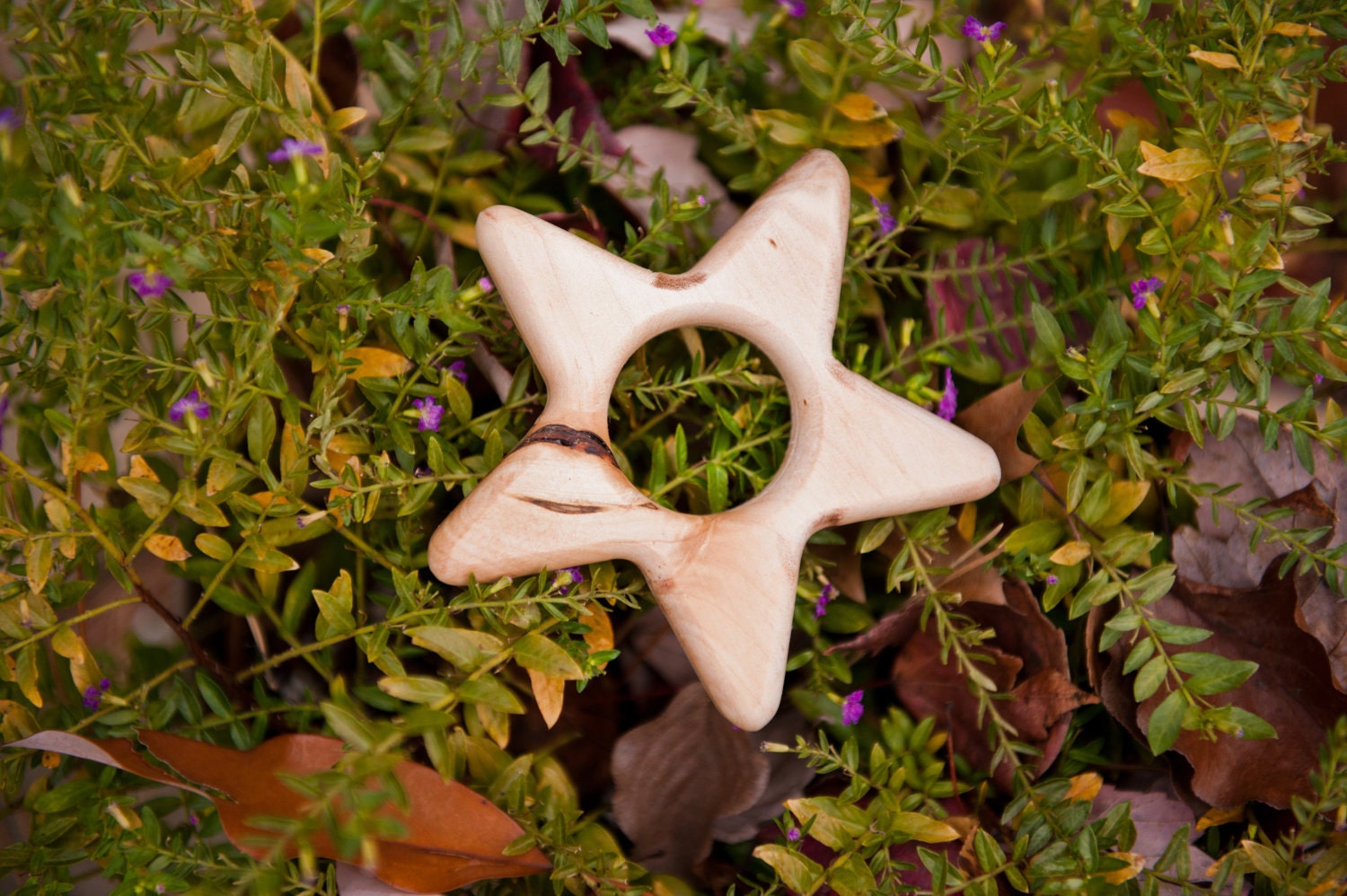 Little Star maple teether by BANDY with handmade beeswax and jojoba oil finish, salvaged wood.