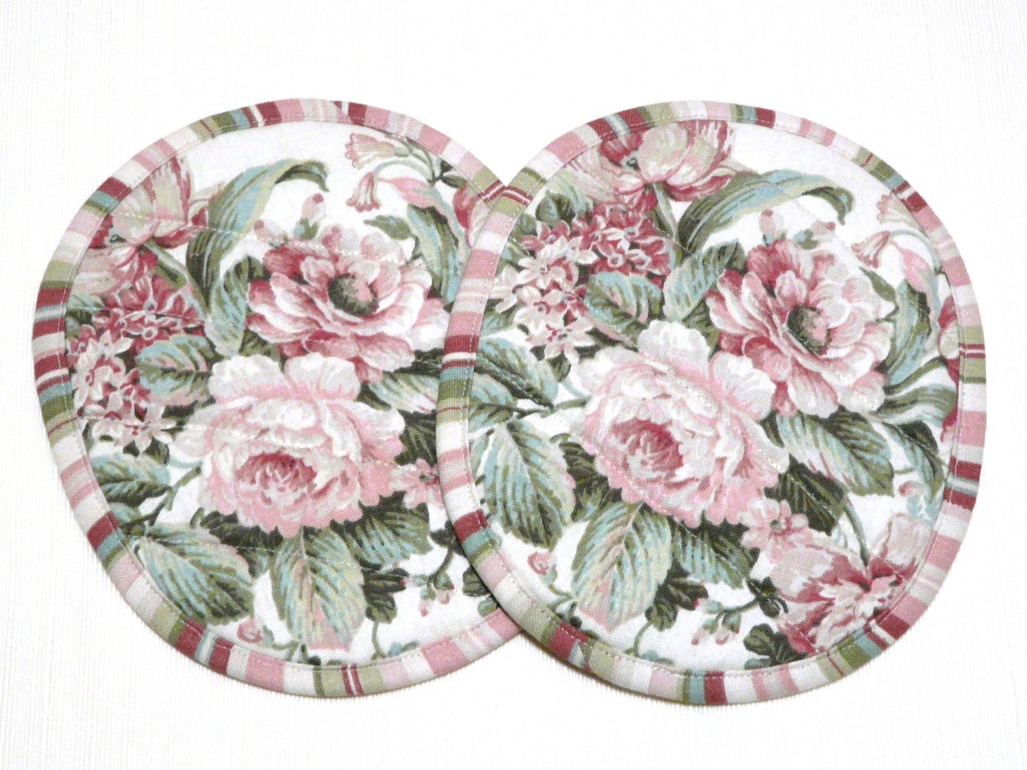 Pot Holders Quilted Pink Roses