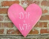 15"H Wooden Heart Distressed  with Initials Photo Prop - many colors available