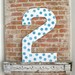 36" Wooden Number Two, Distressed White with Polka Dots - Oversize Number, all letters many colors available