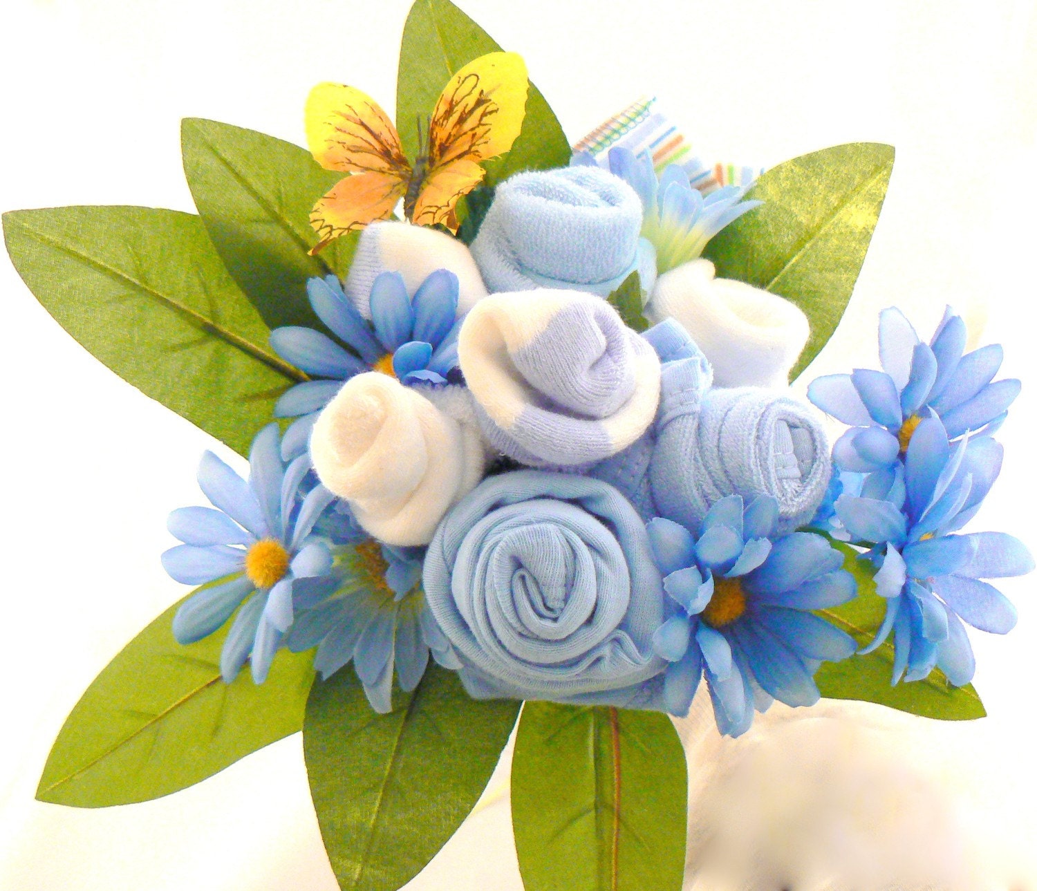 Its A Boy Bouquet - Bodysuit, Bib, Burp Cloth, Washcloth, 2 Pairs of Socks - Made-to-Order