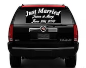 Personalized Just Married Wedding Back Window Decal Vinyl Names and Date Car Decal