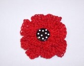 Red poppy crocheted flower hair clip