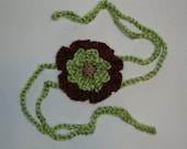 Green and brown crocheted flower 2 strand headband