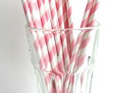 Pale Pink Striped Paper Straws with Printable paper flags.