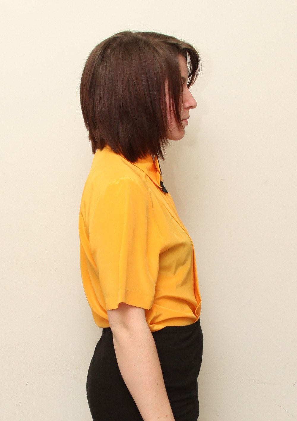 Unique Vintage Yellow Bow Tie Boxy Blouse - Size S-M