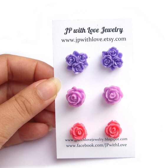 Stud earrings, Purple flower earrings, Flower Stud earrings, pink stud earrings, purple stud earrings, mothers day
