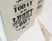 Inspirational Cards - set of 4 - "Today is My Lucky Day" and "The World Is my Oyster" - 2 each - recycled paper Typographic