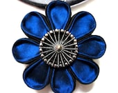 BESPOKEN BLUE   Silk Kanzashi Flower Pendant Necklace