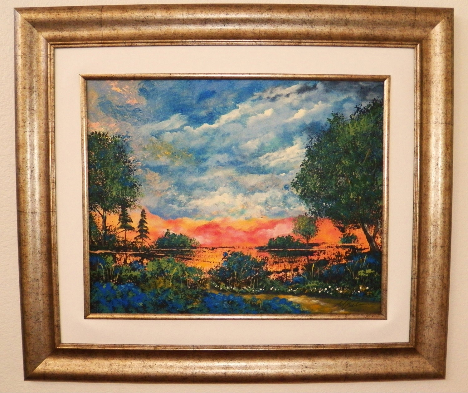SUNSET COVE - Acrylic on Canvas Board - Matted and Framed