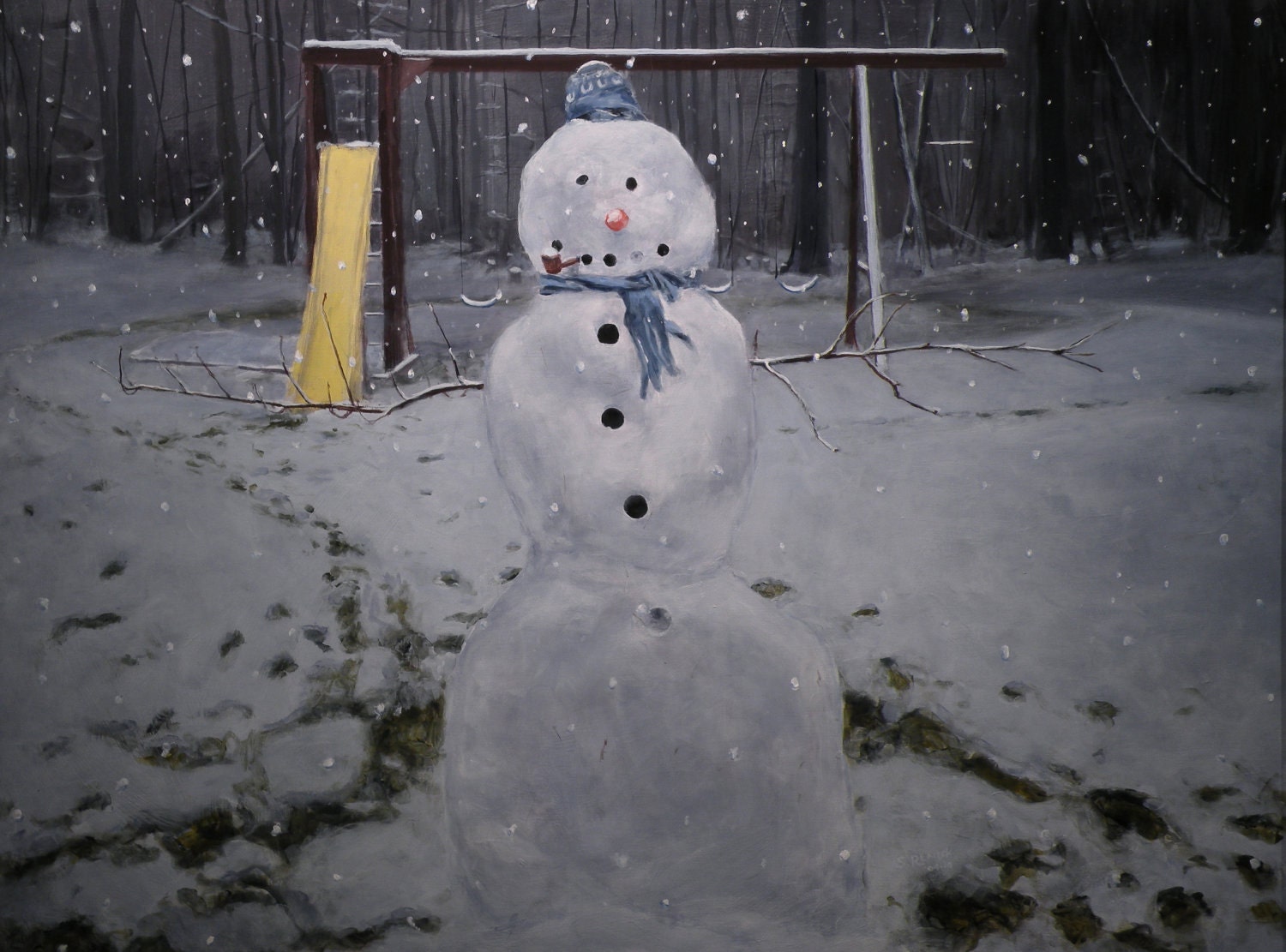 Snowman-Open Arms. Original painting. 30" x 40".