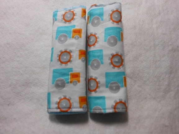 Infant Or Toddler Reversible Car Seat Strap Covers Creamsicle Trucks Print