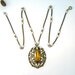 Art Deco Necklace Czech Enamel Topaz Glass Gilt Filigree Pendant Vintage 1920s Jewelry