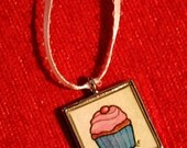 Original Hand-Painted Watercolor Pendant - Pink Cupcake