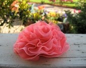 Medium pink coral ruffled flower: accessory, hair clip, brooch pin, gift topper, holiday