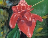 Art Note Card, Red Torch Ginger, Hawaiian, Valentines Day Card, Tropical Flower, Hawaii Fine Art, Handmade, Blank Card