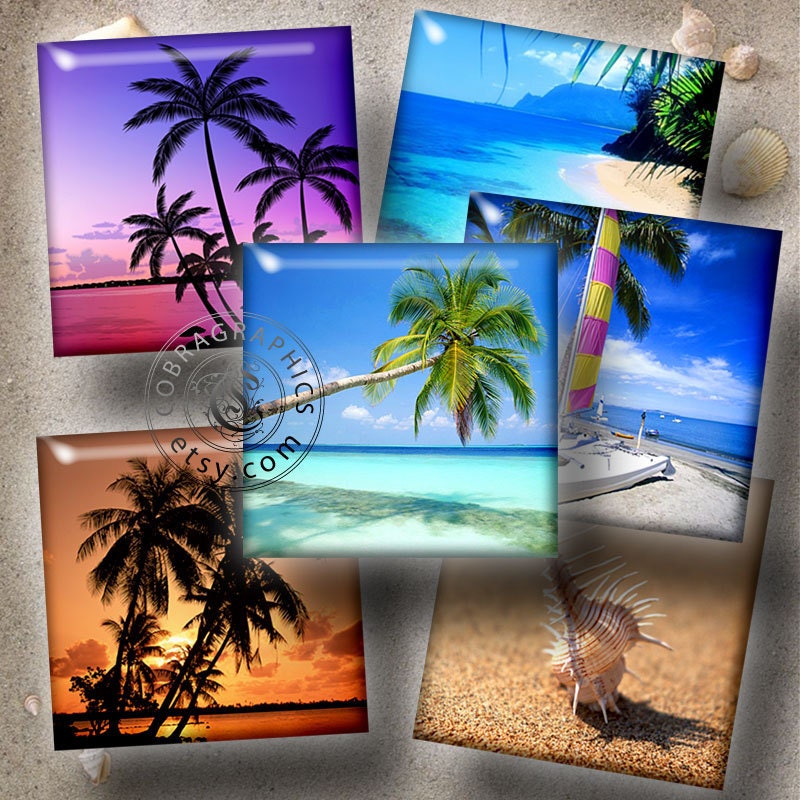 Tropical Paradise I - Digital Collage Sheet CG-470S - 1x1 inch tiles for Scrapbooking, Jewelry Making, Crafts - Instant Download