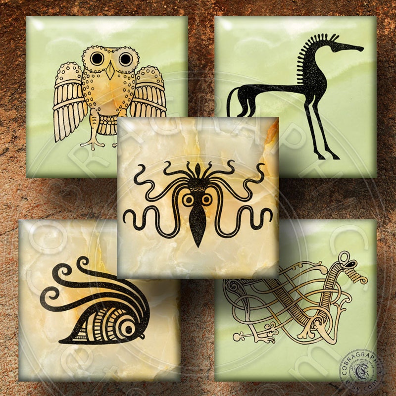 Ancient Drawings - 1x1 inch and scrabble tiles - Digital Collage Sheet CG-538 - for Crafting Scrapbooking Pendants Charms - Instant Download