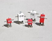 Set of 5 Christmas robots bots robotic holidays xmas tree ornaments desk ornament holiday decor set modern retro industrial minions minion