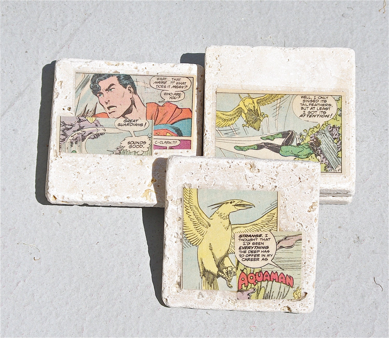 comic book Coasters Superman Coaster Set of 6 handmade marble stone recycled comics book JLA dc superhero vintage geeky gift