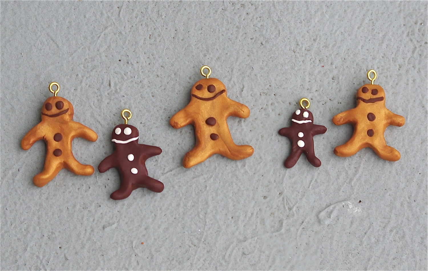 Set of 5 gingerbread man men ornaments christmas tree ornament holiday decor gift tags sculptures handmade cool clay cookies golden brown