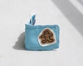 Gingerbread Man Wallet ginger bread men billfold bifold brown recycled hand sewn handmade sky blue faux leather pleather original art