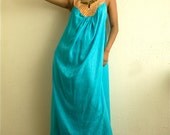 NAMOI designs : aqua blue silk dress with gold beaded detail