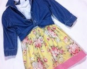 Girls Vintage Look Floral Skirt Pink Gingham Border Size 6 Ready to Ship Child Spring Boutique Clothing Easter OOAK Handmade