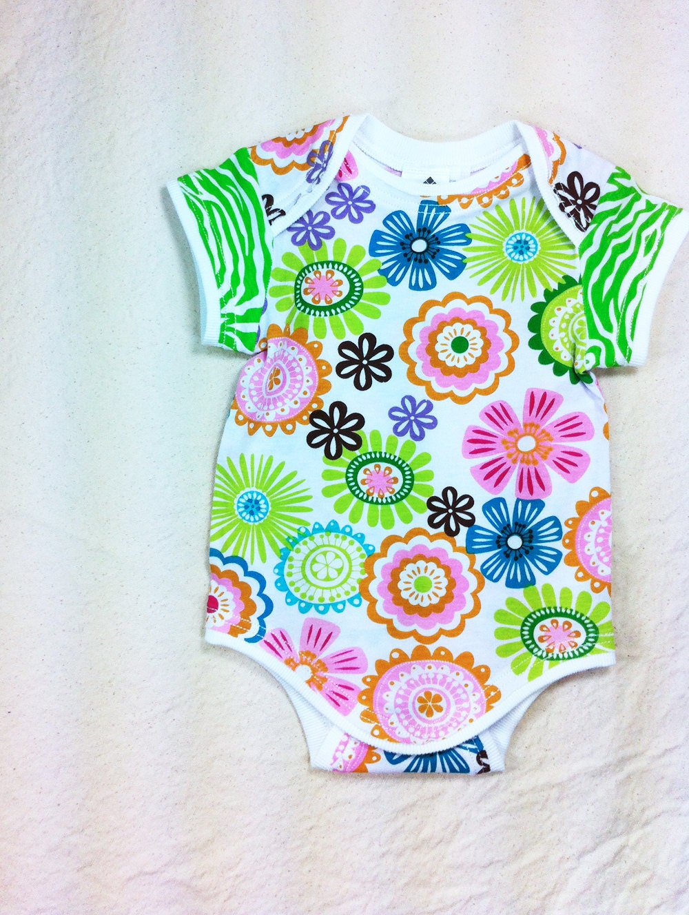 Baby Girl Boutique Bodysuit Size 3 Month Flower Print Onesie Ready to Ship Baby Spring Clothing Gift OOAK Handmade