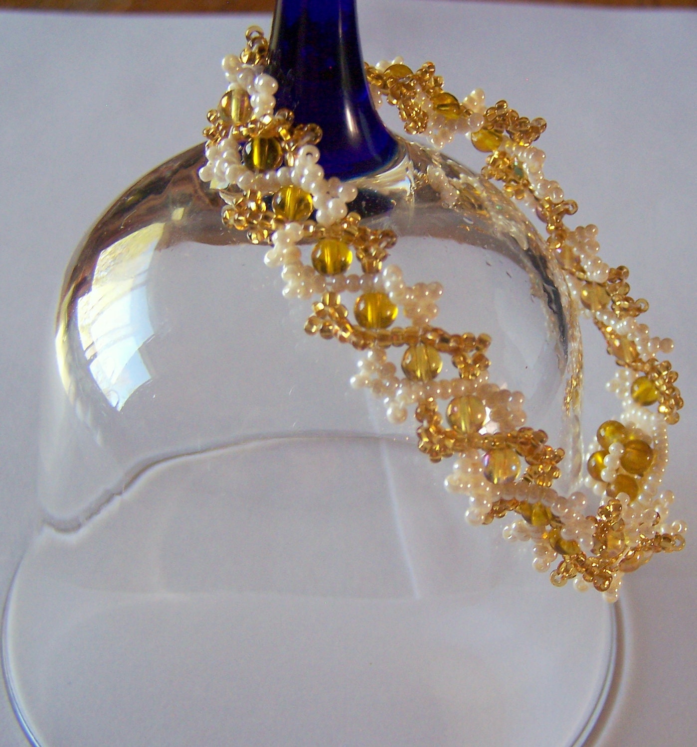 gold beadweaving bracelet, gold, cream, handmade bead bracelet, button clasp elegant, romantic, gift