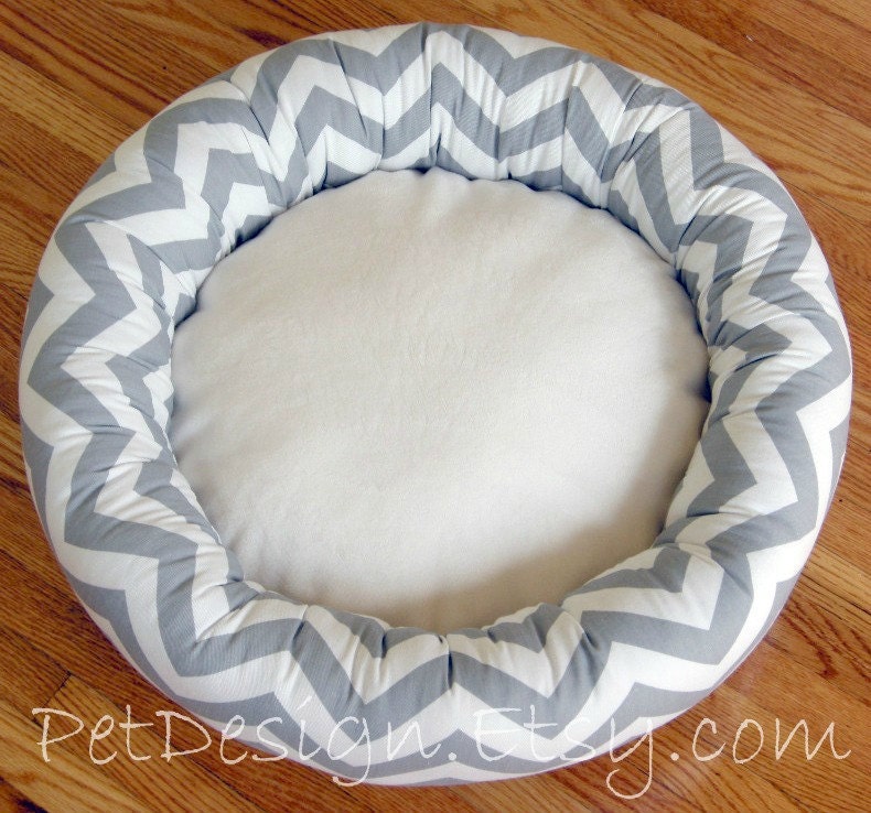 One-Piece 18" - Dog Bed - Cat Bed - Storm Gray & White Zig Zag, Chevron with Soft Minky Fleece