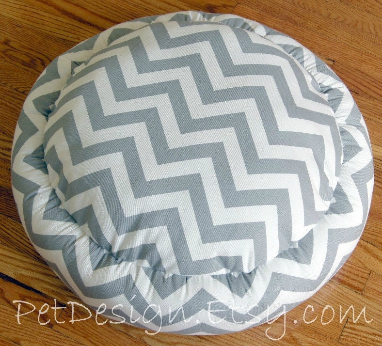 One-Piece 18" - Dog Bed - Cat Bed - Storm Gray & White Zig Zag, Chevron with Soft Minky Fleece