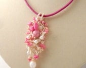Pink Beaded Pendant, Beadwork necklace, Seed beads jewelry, freeform pendant, spring fashion