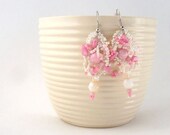 Bead jewelry, Pink Freeform Beaded Earrings, Beadwork, Seed bead earrings, spring fashion