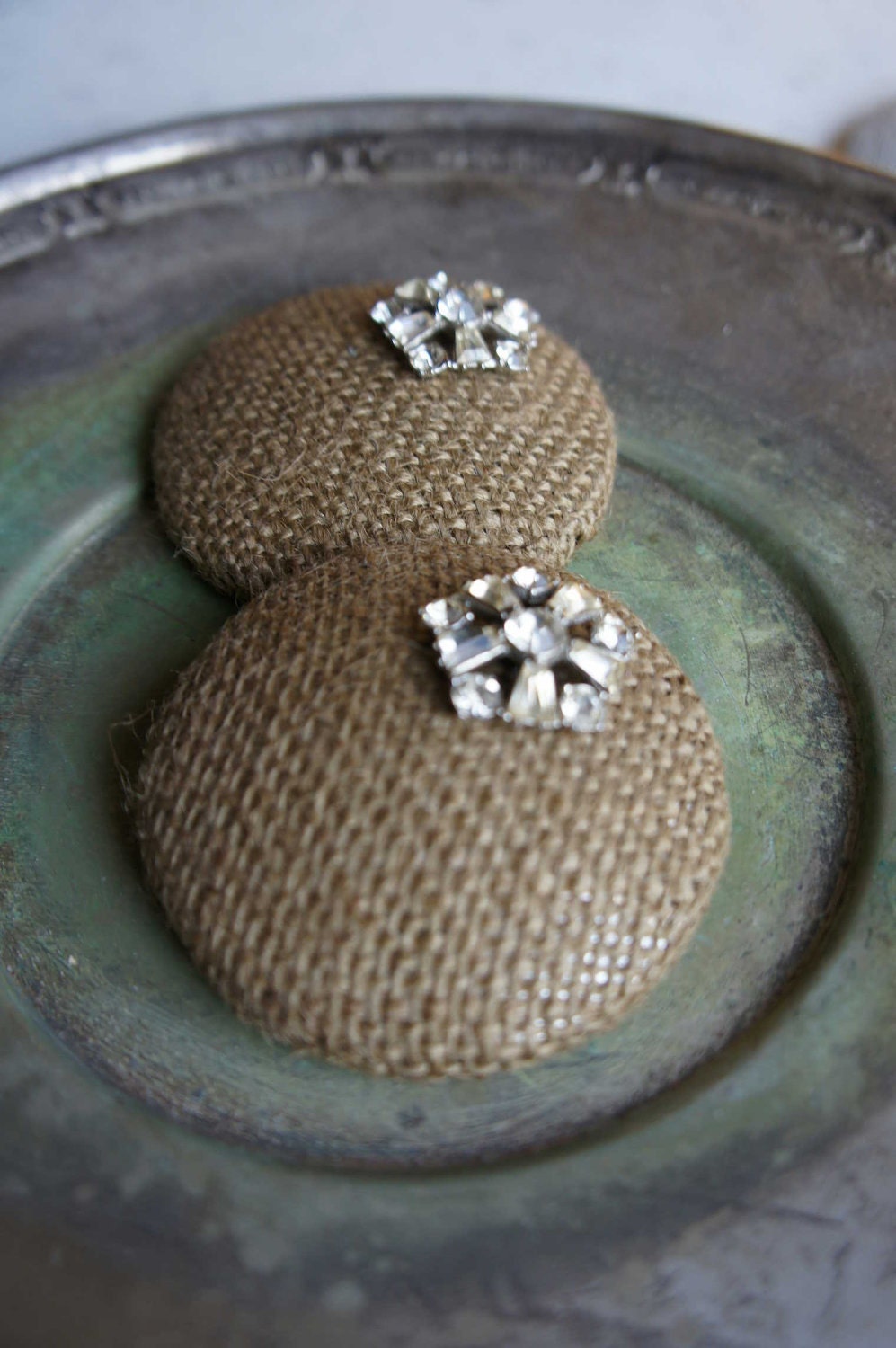 Curtain Tie Backs Burlap Brown Vintage Rhinestone Cottage Chic Shabby Chic Upscale Downhome