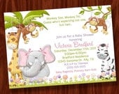 Monkey Twin Girl Baby Shower Invitation PRINTABLE Digital File Il_170x135