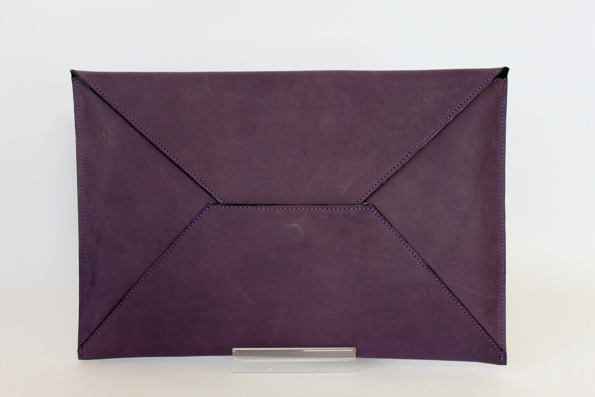 ENVELOPE- Oversize Leather Clutch in Eggplant