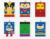 Super hero art print 5 x 7 set of 6