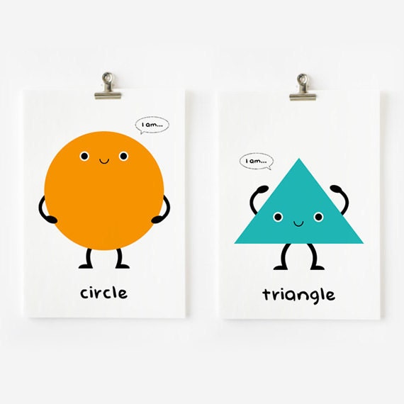 Children Decor Cute Geometric Shapes Flash Cards set of 18, Kids Wall Art, Children's Art