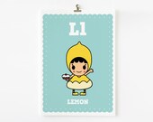 Children Decor, Alphabet poster L is for Lemon 8x10 art print
