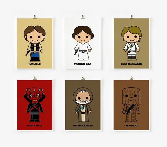 Cute Star wars art print 5 x 7 set of 6 (Set B)