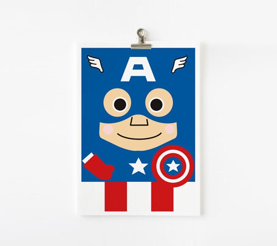 Super hero art print 5 x 7 set of 6
