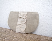 zipper pouch cosmetic bag small clutch pure linen and a lovely ruffle