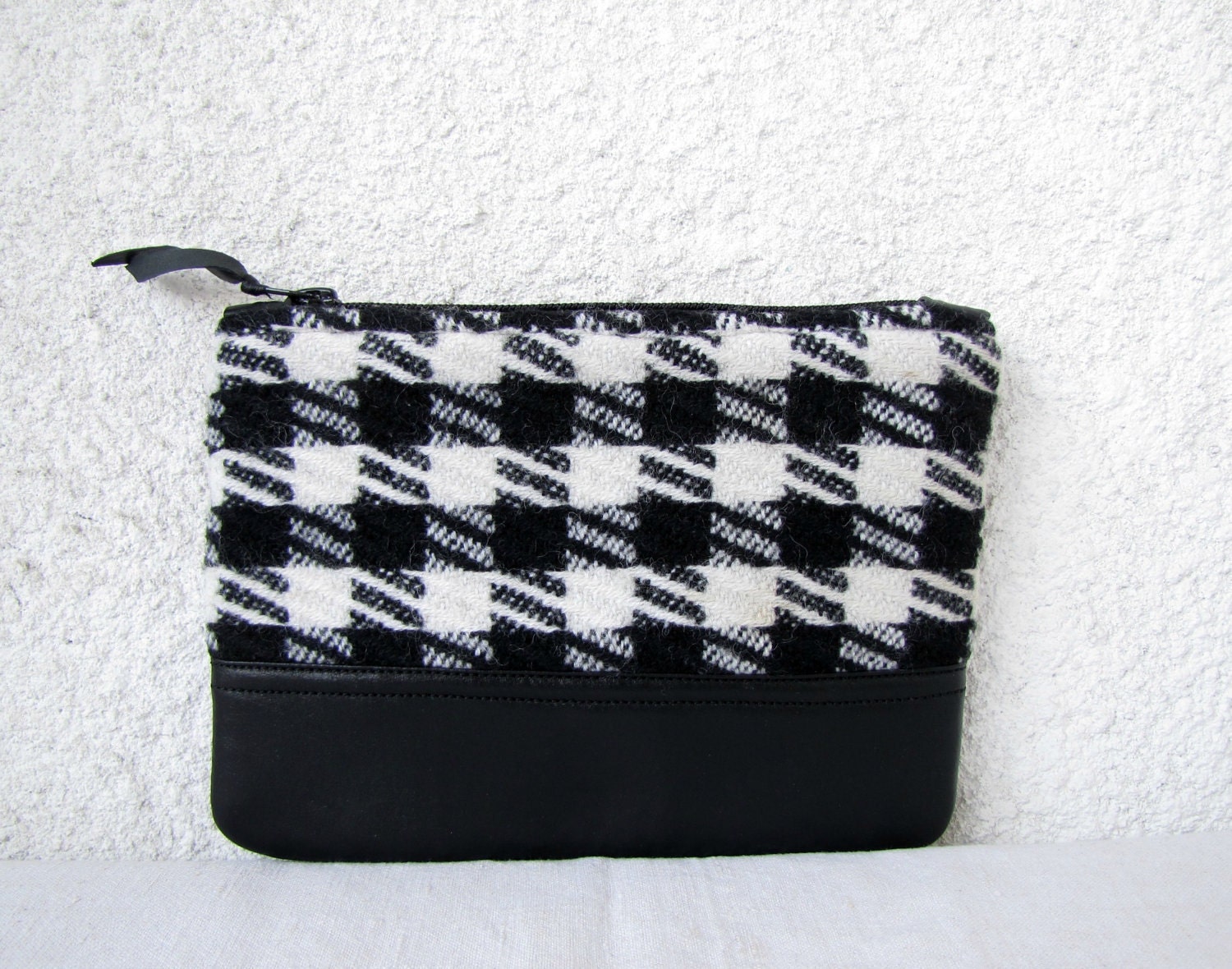 leather bottom clutch purse zipper pouch cosmetic bag