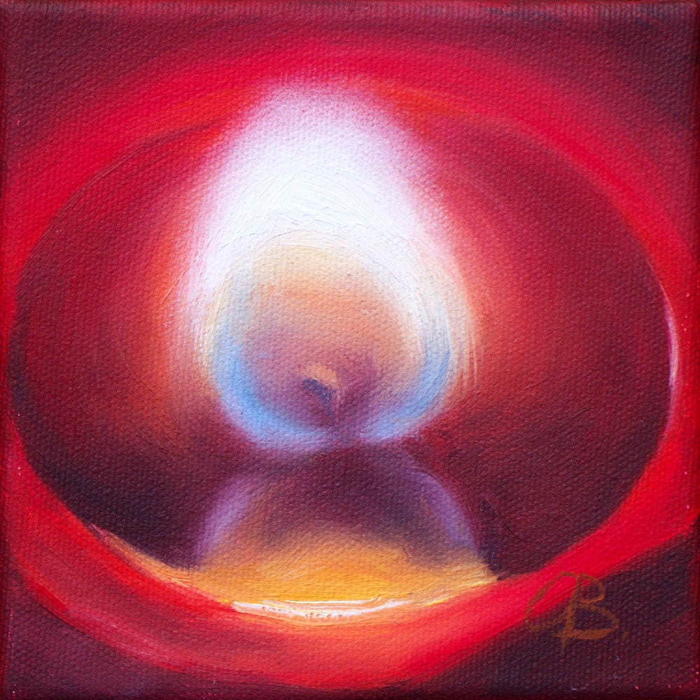Candle painting, small, red, original oil painting, still life