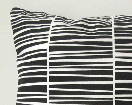 Handprinted Pillow Organic Cotton Black Zebraria Cushion 16 x 16" laKattun