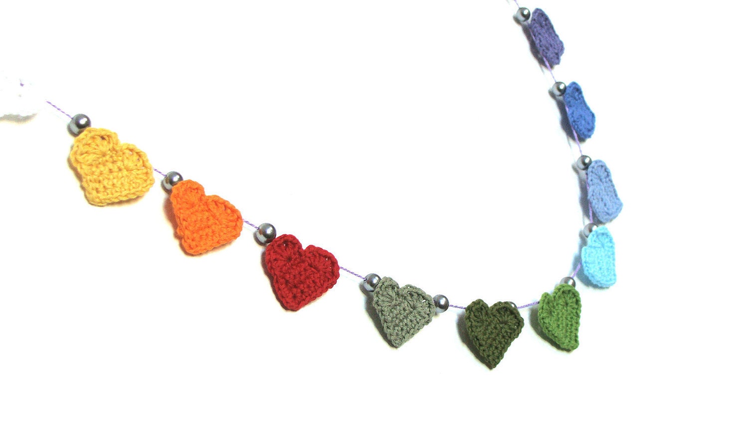 Heart garland - wedding decoration - Rainbow crochet garland - 3 pieces